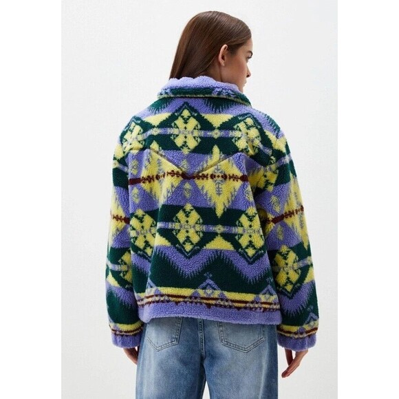 Wrangler Womens Sherpa Jacket Southwestern Print Full Zip Fleece Purple Yellow - Picture 14 of 16
